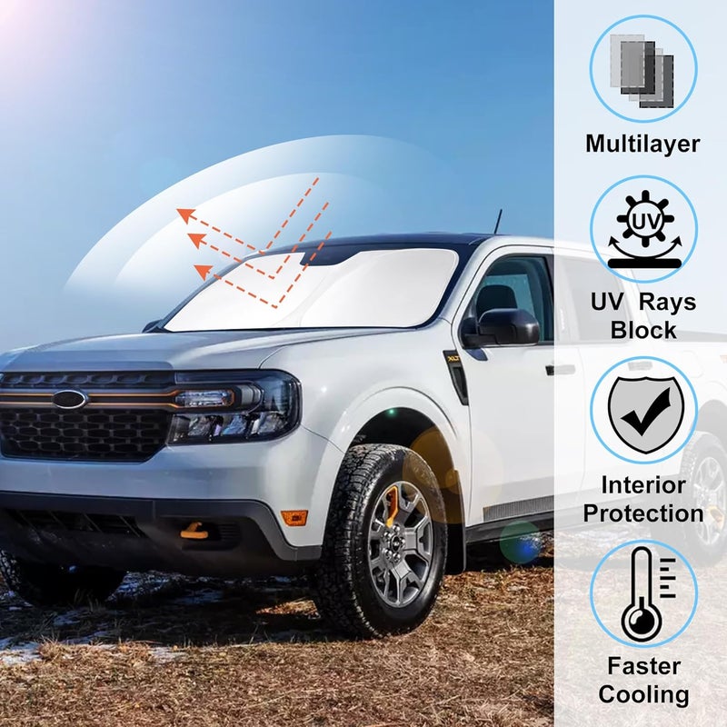 LHFLIVE Windshield Sun Shade Compatible with 2022 2023 2024 2025 2026 Ford Maverick Hybrid XL XLT Lariat Truck Accessories Protect Car from Sun Rays & Heat Damage - Image 2